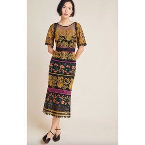 green emerald velvet dress Fabian Jacquard Midi Dress
